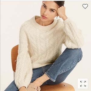 J. Crew Cashmere Balloon-Sleeve Cable-Knit Sweater